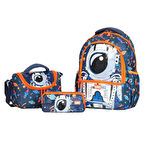 Wia 3 Bölmeli Astronot Çanta Seti( Okul Çantası+Beslenme Çantası+Kalemlik)