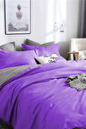 Tek Kişilik Ranforce Çift Taraflı Nevresim Takımı -Düz Çarşaflı Mor-Gri