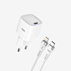 G841 Premium KVK GARANTİLİ Tip-C Lightning Kablolu Mini 20W USB-C Süper SI GaN Şarj Adaptörü