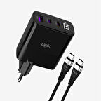 G853 Premium KVK GARANTİLİ Tip-C Kablolu 3'lü Çıkış 65W Süper SI GaN Şarj Adaptörü