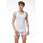 Malabadi 034 - 2 Li Erkek Beyaz %100 Pamuk Ribana Atlet