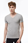 Erkek Gri V Yaka Kısa Kollu Modal T-shirt Body 032