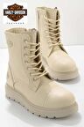 Beige Hakiki Deri Kadın Bot & Bootie HD0777063003