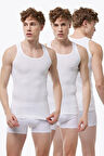 Erkek Beyaz 3 lü %100 Pamuk Yazlık Fileli Atlet 3M081