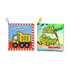 2 Kitap Tox İngilizce İş Makineleri Ve Safari Hayvanları Kumaş Sessiz Kitap E118 E130 - Bez Kitap , Eğitici Oyuncak , Yumuşak Ve Hışırtılı