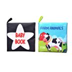 2 Kitap Tox İngilizce Siyah-Beyaz Bebek ve Çiftlik Hayvanları Kumaş Sessiz Kitap E136 E119 - Bez Kitap , Eğitici Oyuncak , Yumuşak ve Hışırtılı