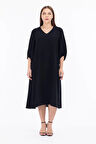 Galaxi Kadın Büyük Beden Midi Boy Truvakar Kol Elbise 1090 Siyah