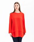 Gala-xi Yuvarlak Yaka Büyük Beden Uzun Kollu Kırmızı Kadın Tunik 10002411214001