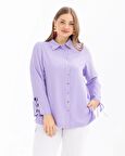 Gala-xi Büyük Beden Kol Detaylı Uzun Kollu Lila Kadın Gömlek 10002411514007