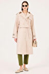 Kadın İç Yelekli Düğmeli Kuşaklı Trençkot - Bej | 36