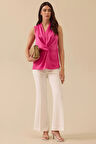 Seçil Kadın V Yaka Drapeli Düğüm Detaylı Bluz 0006 Fuşya