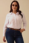 Kadın Büyük Beden Klasik Kesim Düğmeli Gömlek - Beyaz | 48