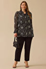 Galaxi Kadın Büyük Beden Çiçek Desenli Şifon Gömlek 4016 Siyah