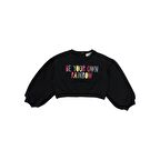 Panço Kız Bebek Renkli Yazı Nakışlı Crop Sweatshirt