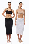 Kadın 2 li Siyah Beyaz Tam Boy Uzun Etek Astarı Modal Jüpon 2M1061