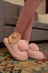 Kadın Ponponlu Ev Terliği Ses Yapmaz Kalın Taban Kışlık Terlik