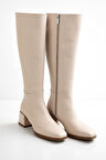 Kadın Topuk Detaylı Yandan Fermuarlı  Uzun Çizme