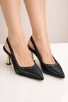Kadın  Sivri Burun Zımbalı Slingback İnce Topuk Ayakkabı