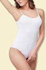 Kadın Beyaz 3'Lü Paket Likralı İp Askılı Çıtçıtlı Body
