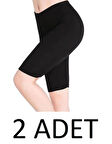 Tutku 2 AD Kadın ( 4NO-XL) Büyük Beden Likralı Kısa Diz Üstü Tayt 0156 SİYAH