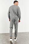 Gri Melanj Casual O Yaka Lastik Paça Erkek Oversize Eşofman Takımı - 85120 | S