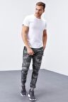 Gri Melanj Kamuflaj Desenli Dar Kalıp  Jogger Erkek Eşofman Alt - 84754 | XS