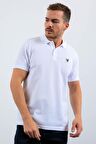 Beyaz Basic Göğüs Logolu Standart Kalıp Triko Polo Yaka Erkek T-Shirt - 87768 | M