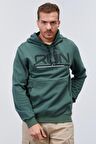 Yeşil Yazı Nakışlı Standart Kalıp Kapüşonlu Erkek Sweatshirt - 87887 | S