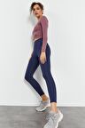 İndigo Yüksek Bel Streç Slim Fit Dar Paça Kadın Tayt - 94545 | L