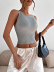 Liona Kadın Gri Melanj Bisiklet Yaka Çapraz Askılı Crop Top Büstiyer