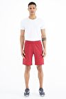 Kırmızı Fermuar Cepli Bağcıklı Standart Kalıp Erkek Şort - 81239 | M