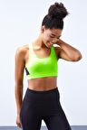 Tommy Life Neon Sarı Çapraz Sırt Detaylı Slim Fit U Yaka Pedli Kadın Spor Büstiyer - 97121 | S
