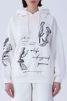 Desenli Kapüşonlu Sweatshirt   Beyaz