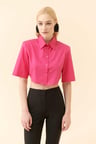 Crop Poplin Kadın Gömlek   Fuşya