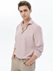 Pembe Düz Regular Fit Dokuma Casual Pamuk Karışımlı Gömlek