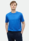 Mavi Düz Bisiklet Yaka %100 Pamuk T-Shirt
