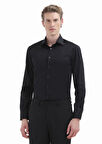 Siyah Düz Slim Fit Dokuma Klasik %100 Pamuk Gömlek