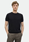 Siyah Bisiklet Yaka Düz Örgü %100 Pamuk Triko