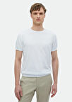 Beyaz Bisiklet Yaka Düz Örgü %100 Pamuk Triko