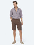 Kahverengi Dokuma Carrot Fit Casual Bermuda