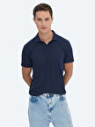 Lacivert Jakarlı Polo Yaka Pamuk Karışımlı T-Shirt
