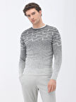 Gri Bisiklet Yaka Desenli Yün Karışımlı Triko Kazak
