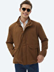 Açık Kahve Oversize Fit Dik Yaka Casual Dokuma Mont