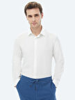 Ekru Düz Regular Fit Dokuma Casual Pamuk Karışımlı Gömlek