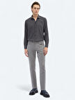 Gri Dokuma Slim Fit Casual Pamuk Karışımlı Pantolon