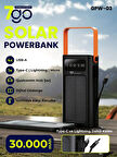7GO GPW-03 30.000mAh Solar Powerbank – 4xUSB-A, Qualcomm 3.0 Hızlı Şarj, Dahili Lightning & USB-C Kablo, Dijital Yüzdelik Ekran