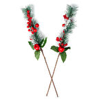 Yılbaşı Çiçeği Kırmızı Elmalı Yapay Dal 60 cm 2'li