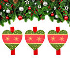 Yılbaşı Kırmızı Motifli Kalp Dekoratif Mandal 6'lı