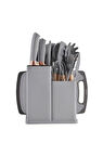 19 Parça Standlı Mutfak Servis Takımı Bıçak Seti Gri