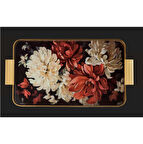 Arow Tepsi Metal Cam Desenli Siyah Kırmızı 24X40 Cm Gold TR-1204